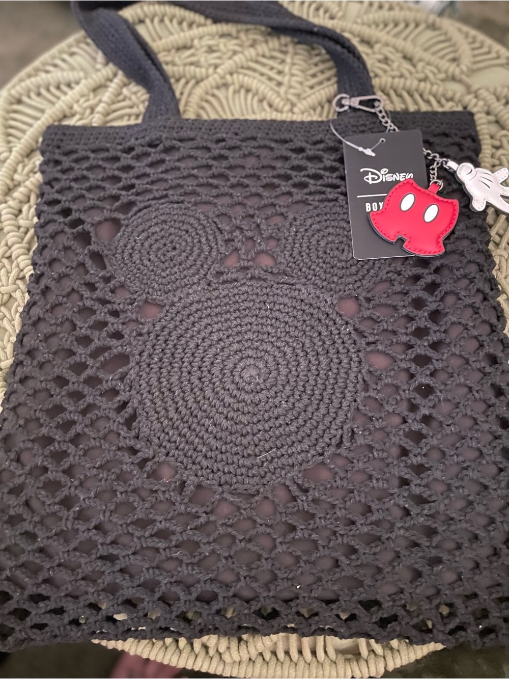 Disney Black Crochet Tote with Red Mickey Charm